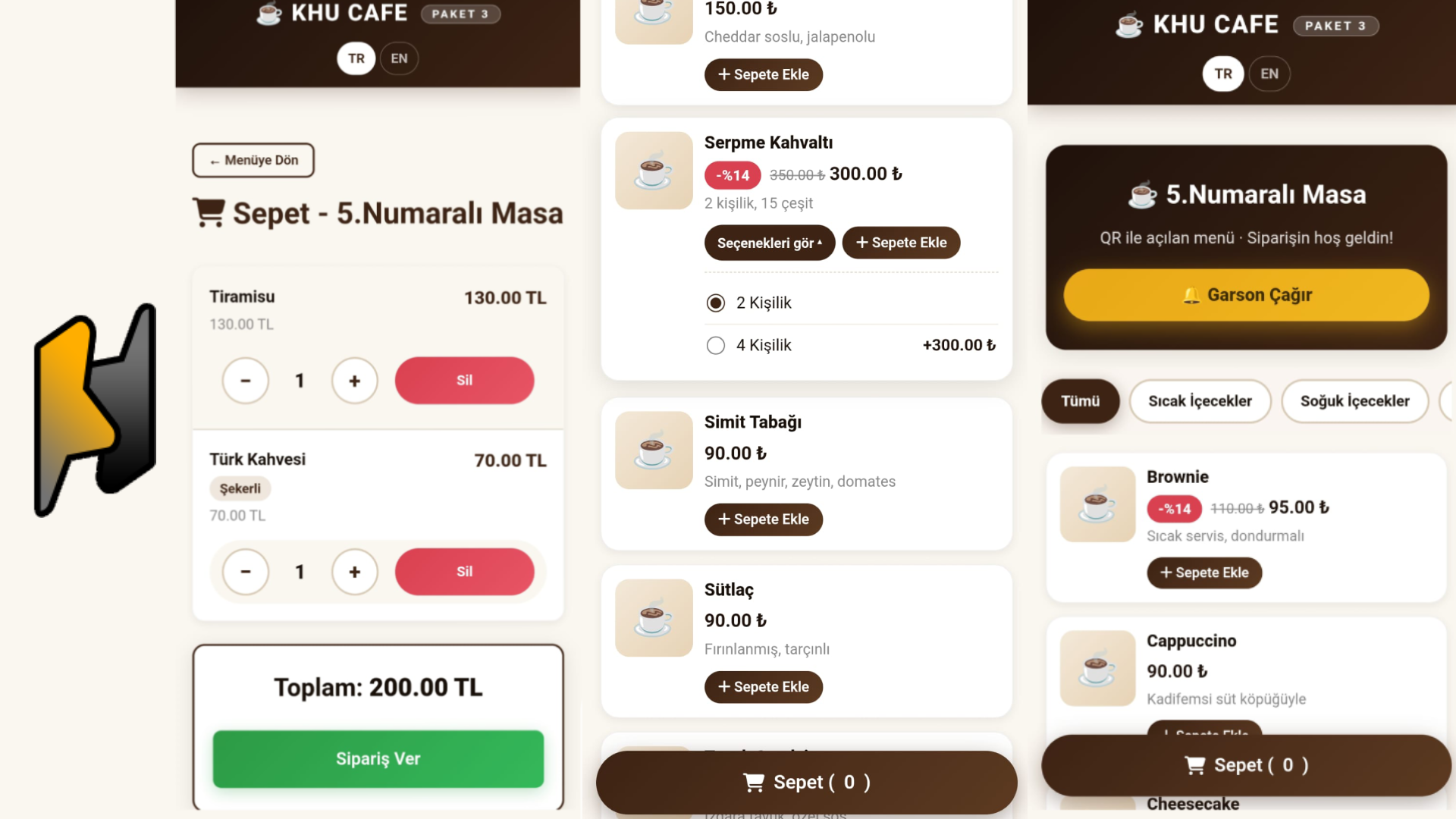 KHUCAFE Paket2 sipariş sistemli QR menü ekran görüntüsü